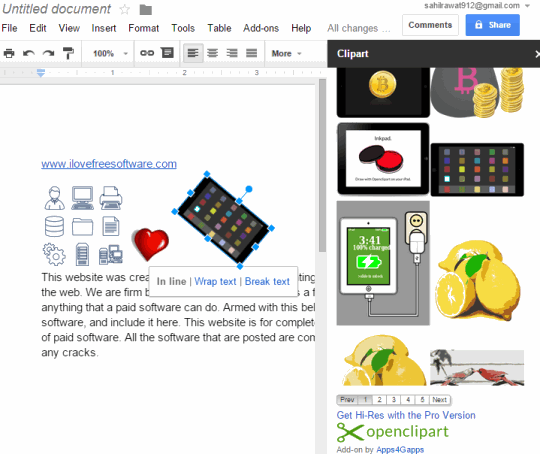 Openclipart plugin for Google Docs