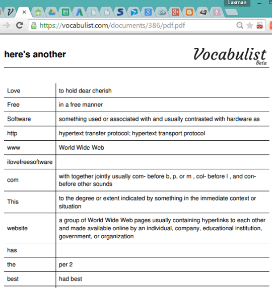 Vocabulist- vocabulary sheet in PDF format