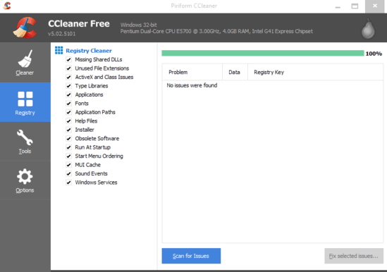 clean registry with ccleaner