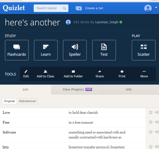 export vocabulary sheet to your Quizlet account