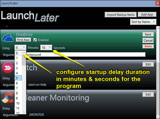 launchlater configuration