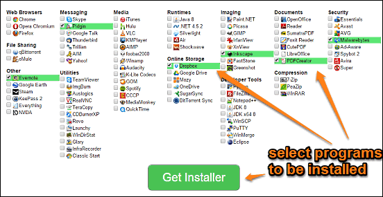ninite choose programs to be installed