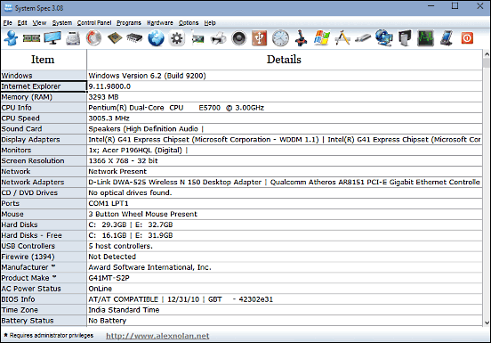 system spec