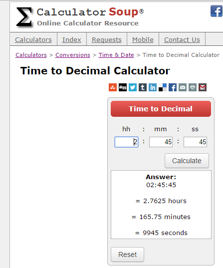 Calculator Soup's Time to Decimal Calculator