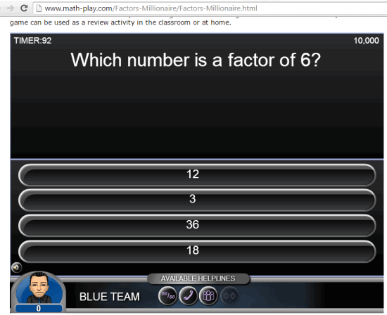 Factors Millionaire Game