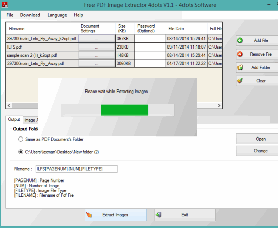 Free PDF Image Extractor 4dots- interface