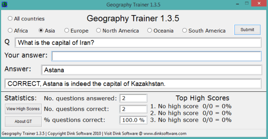 Geography Trainer - interface