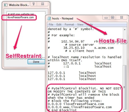 SelfRestraint Hosts File Entry