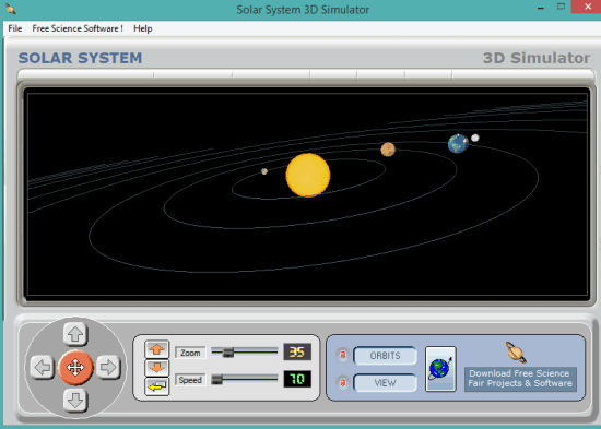 Solar System 3D Simulator- interface