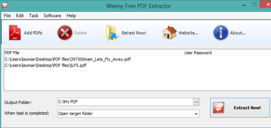 Weeny Free PDF Extractor- interface