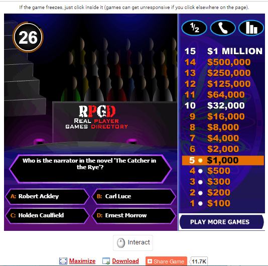 Y8.com with Millionaire game