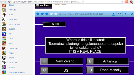 YaYoYe!.com with Millionaire game