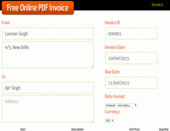 Free Online PDF Invoice