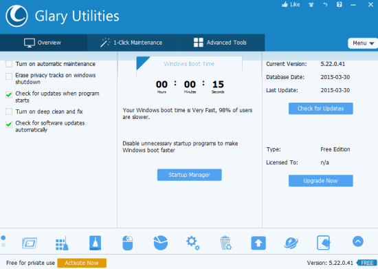Glary Utilities- interface