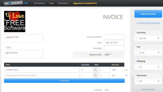 Invoiced homepage