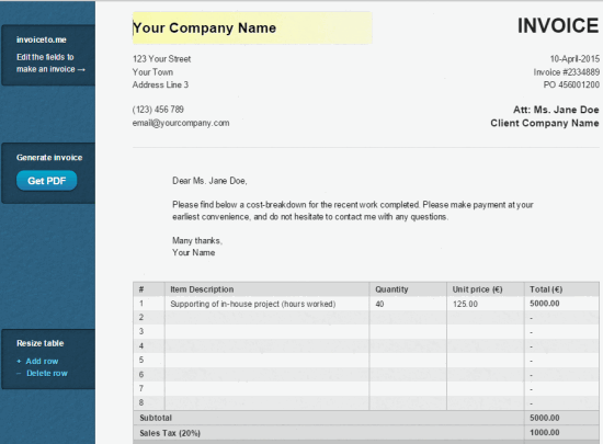 Invoiceto.me homepage