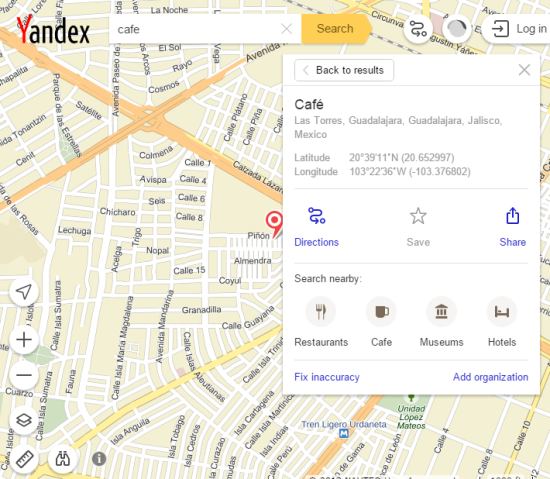 Yandex.Maps interface