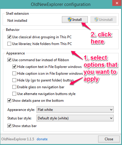 select options to apply and click on Install button
