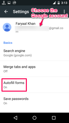 Choose Account and Autofill Forms