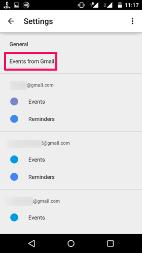 Choose Events from Gmail