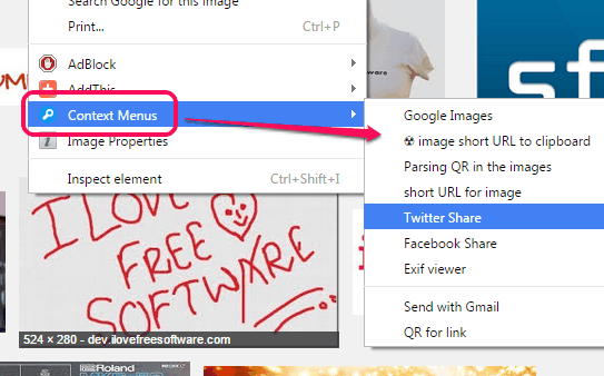 Context Menus Chrome extension options for image