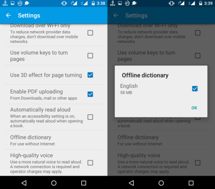 Enable Offline Dictionary in Google Play Books