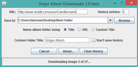 Imgur Album Downloader- interface
