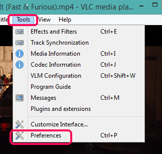 access Preferences option