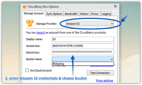 cloudberry box settings window