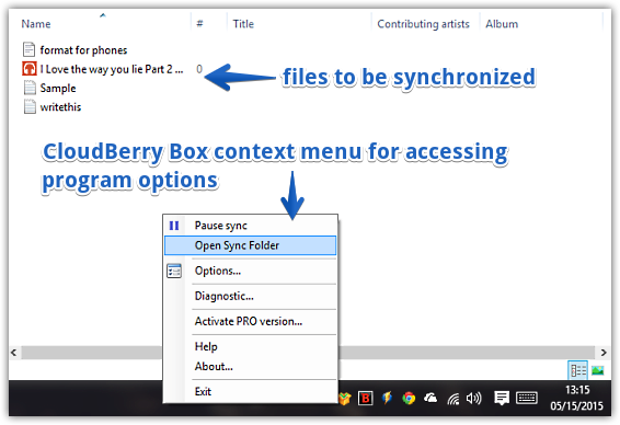 cloudberry box sync folder and context menu
