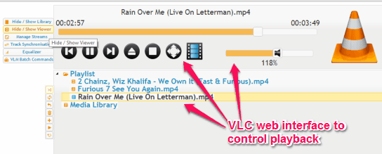 control VLC playback using web interface