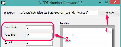 insert PDF file and set pages range