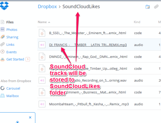 songs downloaded to Dropbox in SoundCloudLikes folder