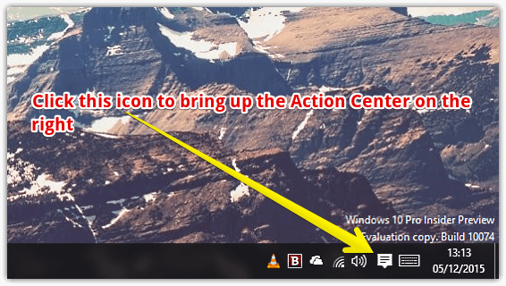 windows 10 access action center