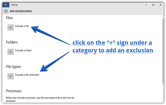 windows 10 add exclusions