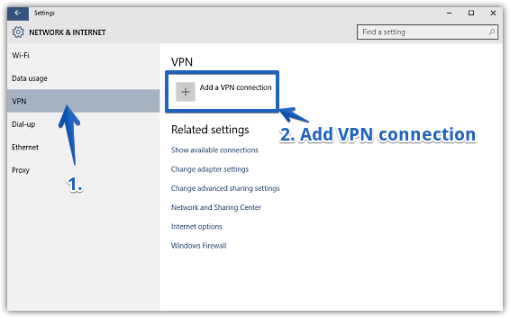 windows 10 add vpn connection