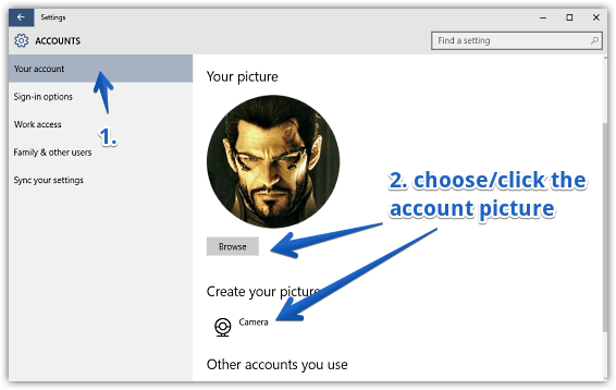 windows 10 change account picture