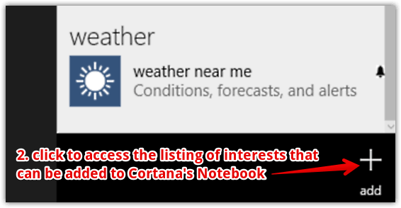 windows 10 cortana add interests