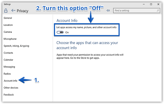 windows 10 disable account info access