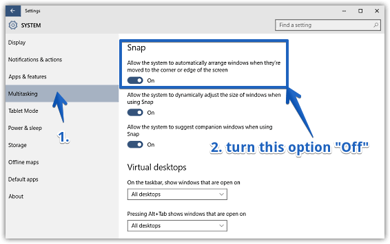 windows 10 disable aero snap