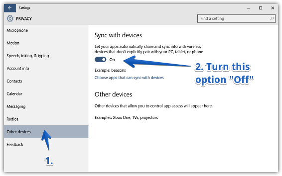windows 10 disable automatic sync with devices