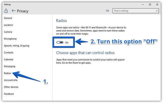 windows 10 disable radio access by apps