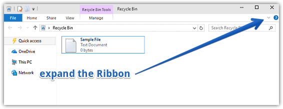 windows 10 expand ribbon menu recycle bin