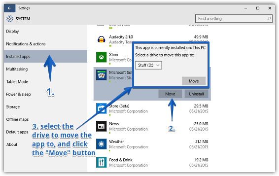windows 10 move apps from one drive to another