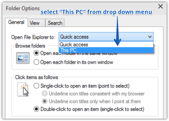 windows 10 open explorer to this pc