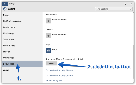 windows 10 reset apps for common tasks to defaults