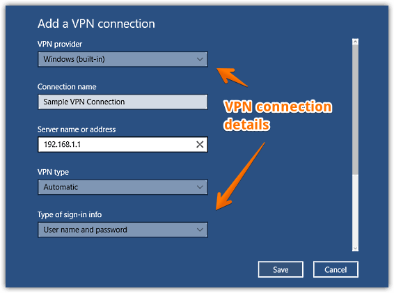 windows 10 vpn connection details