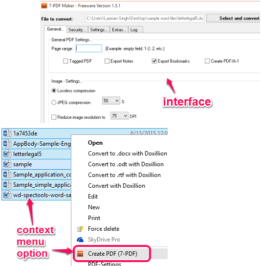 7-PDF Maker- interface and context menu option