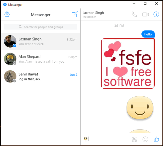 Facebook Messenger for PC- interface