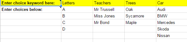 Form Values Spreadsheet